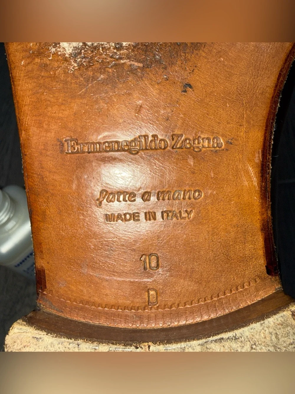 Ermenegildo Zegma Leather Apron Toe Derby Shoes 10D Cognac Brown Old Money *READ